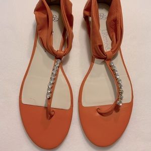 J.Reneé Coral Spruce T-Strap Soft Leather Flat Sandal with Rhinestones Size 10M